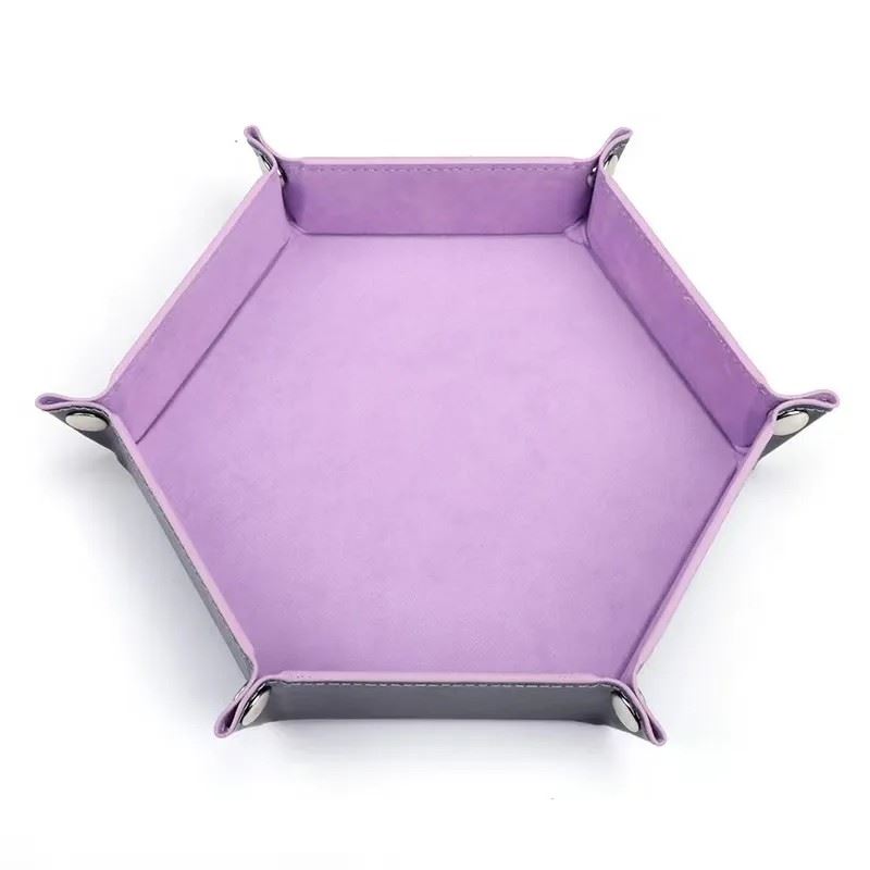 Purple Velvet & Black PU Leather - Hexagon Hard Dice Tray