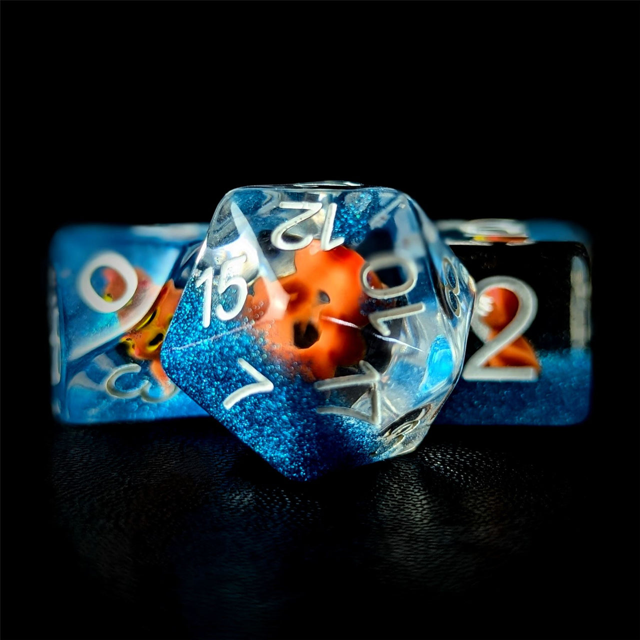 Lion Cub in Clear & Blue Resin - 7pcs RPG Full Dice Set