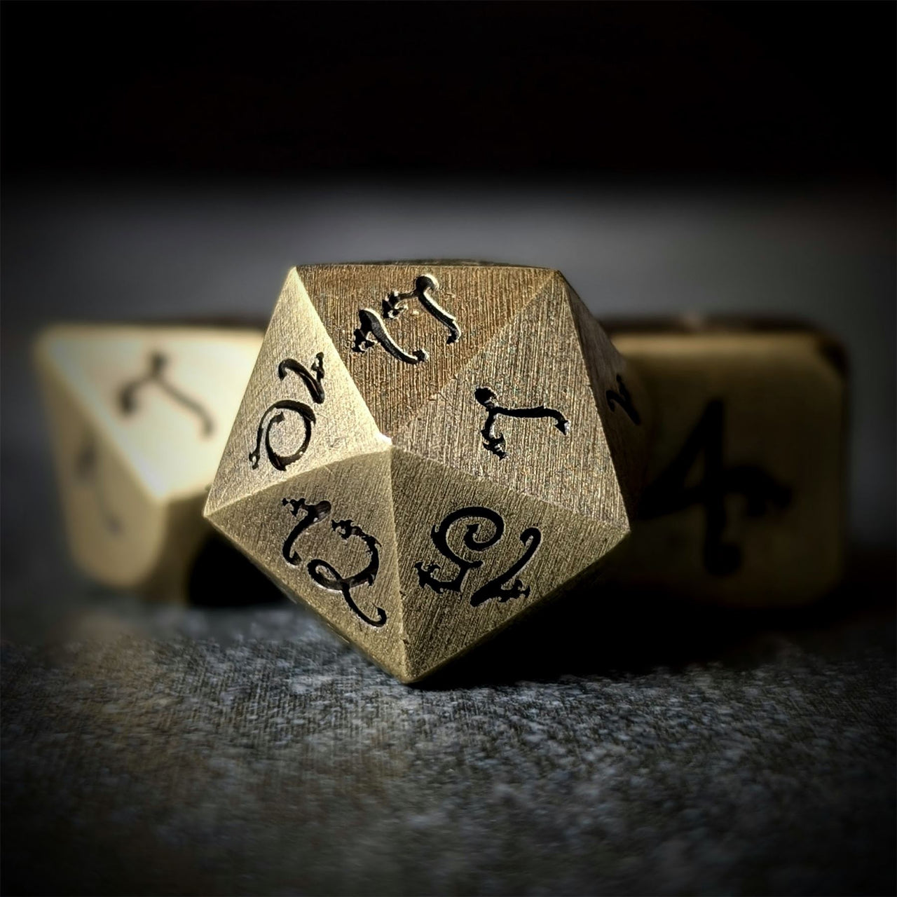 Bronze Metal with Black Dragon Font - 7pcs RPG Dice Set