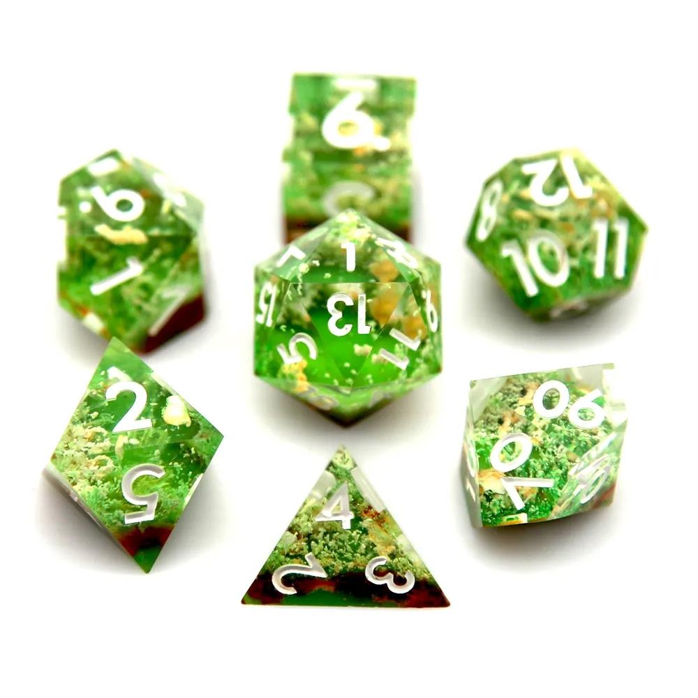 Tropical Rainforest in Green Filled Sharp Resin - 7pcs RPG Dice Set