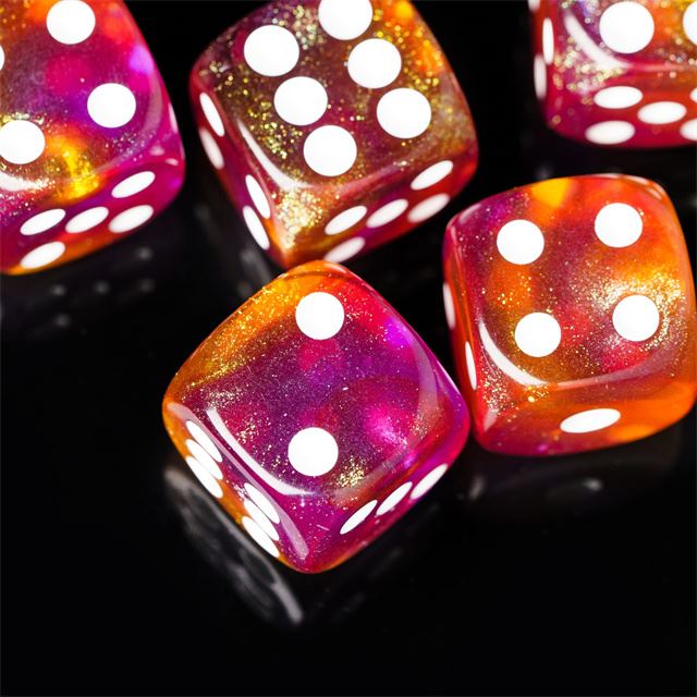 16mm Pink & Orange Acrylic with Glitter - 6pcs D6 RPG Dice Set