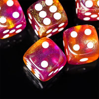 Thumbnail for 16mm Pink & Orange Acrylic with Glitter - 6pcs D6 RPG Dice Set