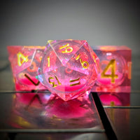 Thumbnail for 7pcs Dice Sharp Filled Liquid Gold Font Blue Pink