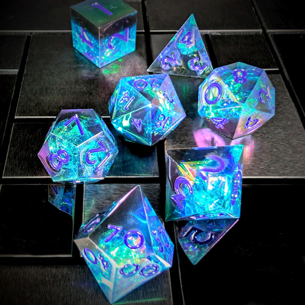 7pcs Dice Sharp Candy Purple Font Oil Blue