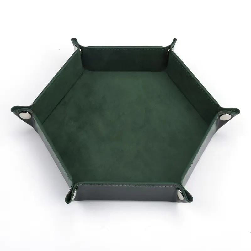 Forest Green Velvet & Black PU Leather - Hexagon Hard Dice Tray