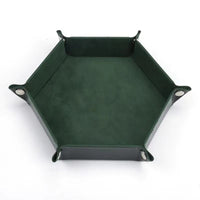 Thumbnail for Forest Green Velvet & Black PU Leather - Hexagon Hard Dice Tray