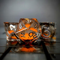 Thumbnail for 7pcs Dice Sharp Filled Liquid Glow Silver Font Foil Orange Clear