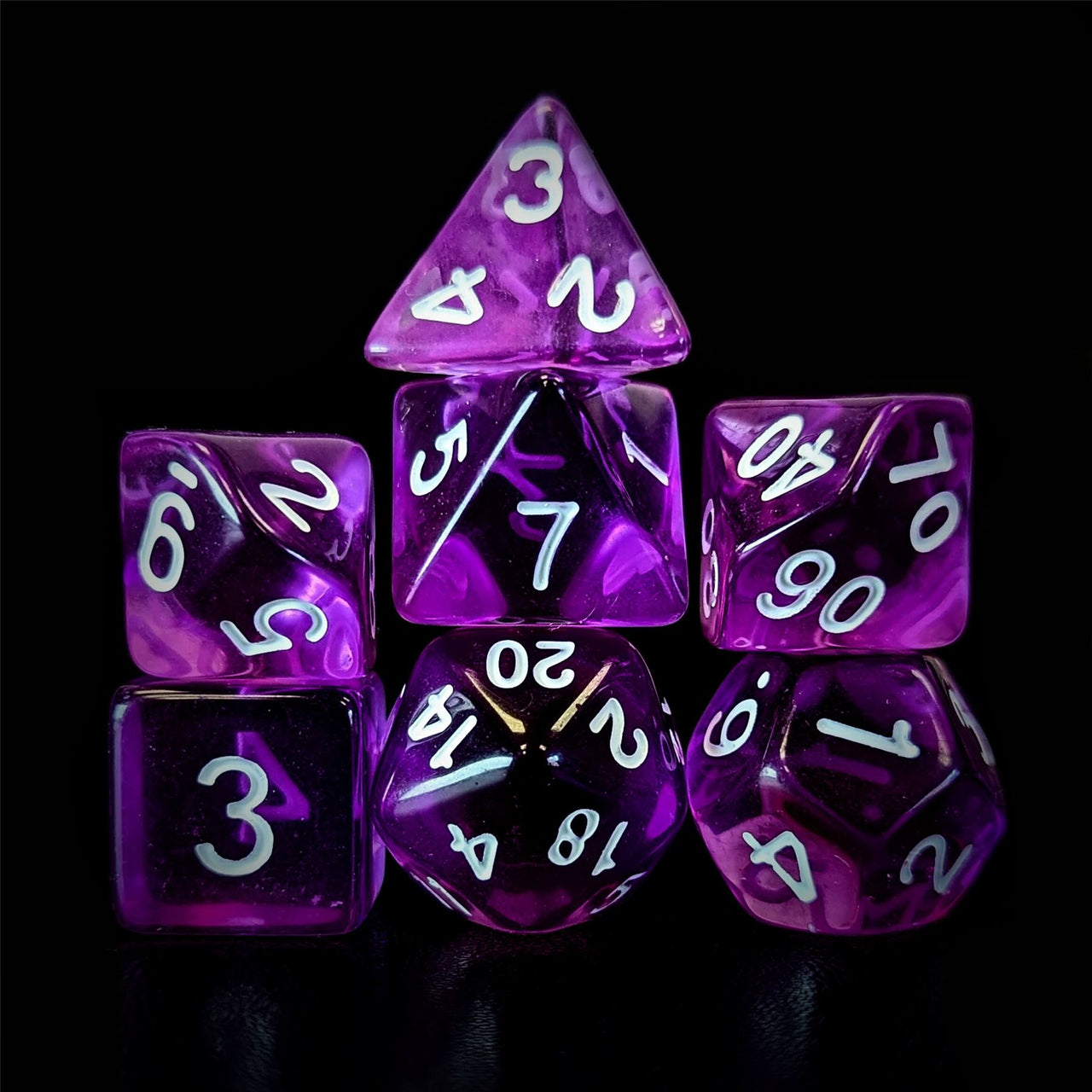 Clear Purple Acrylic - 7pcs RPG Full Dice Set Dark Stack