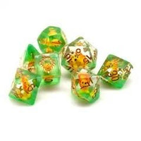 Thumbnail for 7pcs Dice Resin Filled Gold Font Lion Green Clear