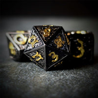 Thumbnail for Black Metal with Gold Dragon Font - 7pcs RPG Dice Set