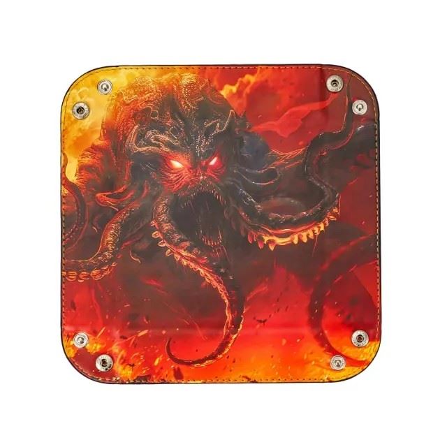 Cthulu on Red PU Leather - Square Hard Dice Tray