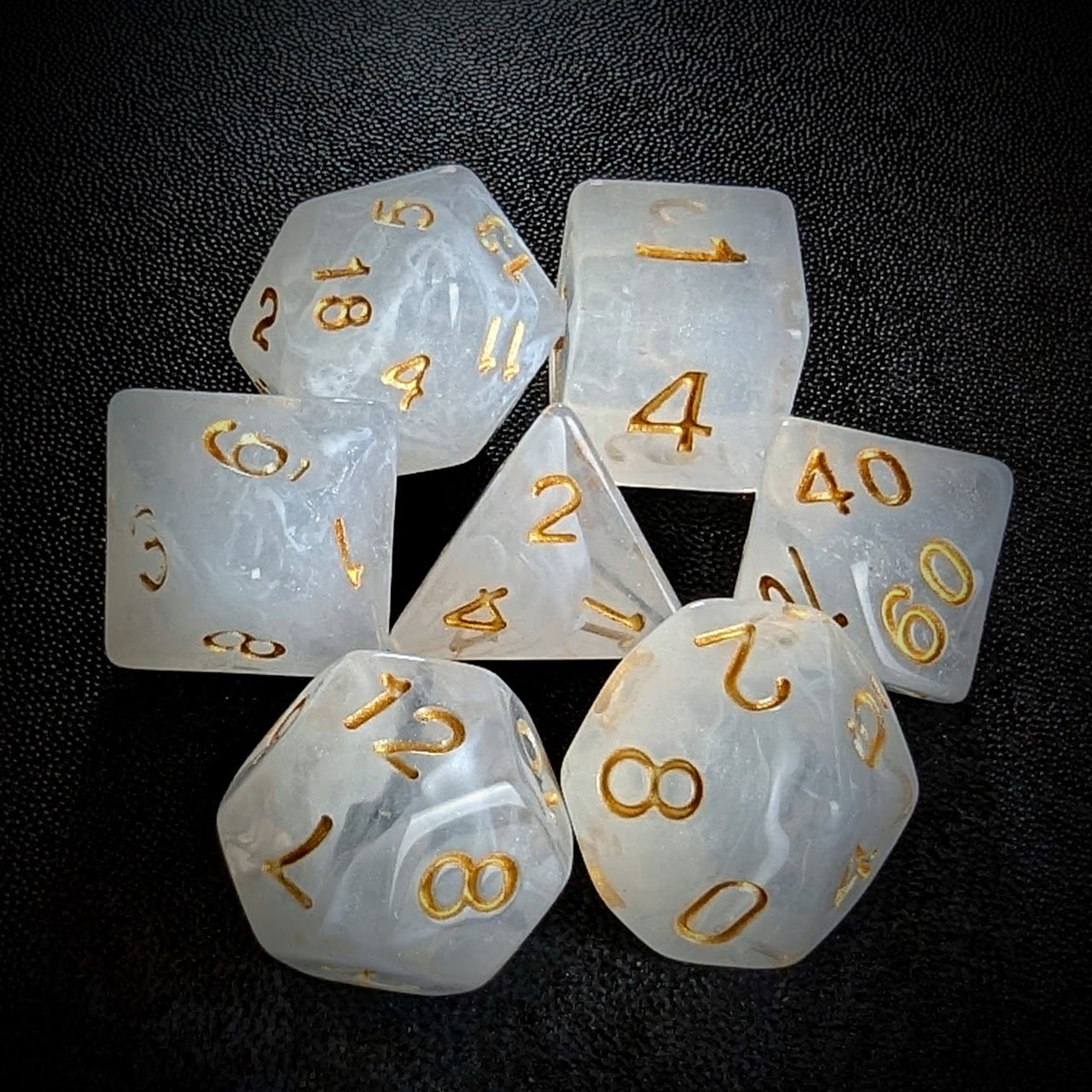 White Silk Acrylic - 7pcs RPG Full Dice Set Top