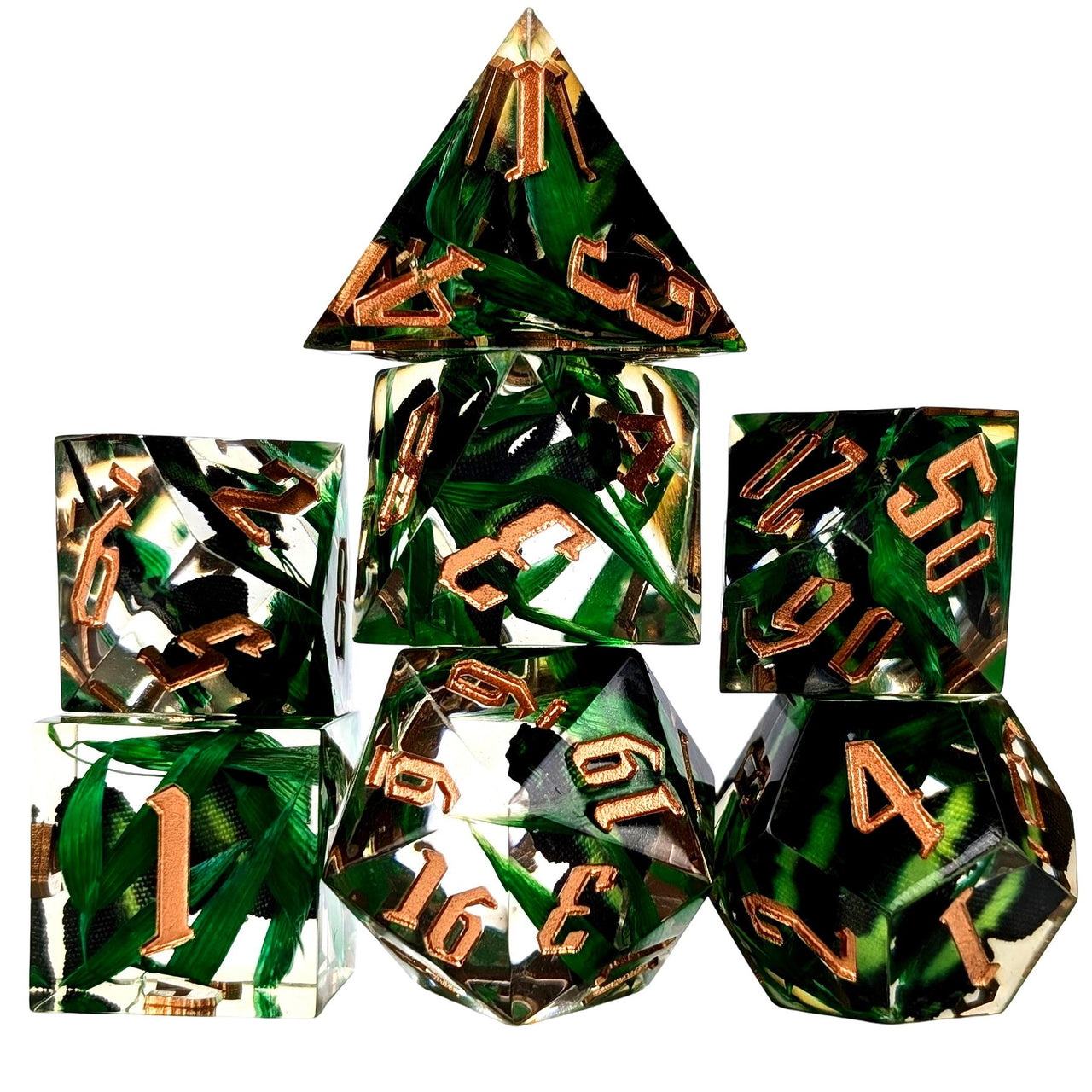 Brown Butterfly  in Clear Filled Sharp Resin - 7pcs RPG Dice Set