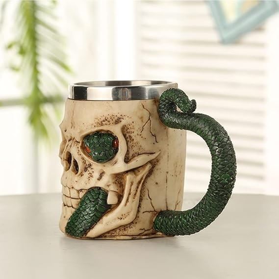 Green Snake Handle & Skull Mug - Novelty