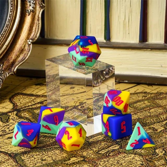 Blue & Yellow Layered Silicone - 7pcs RPG Full Dice Set