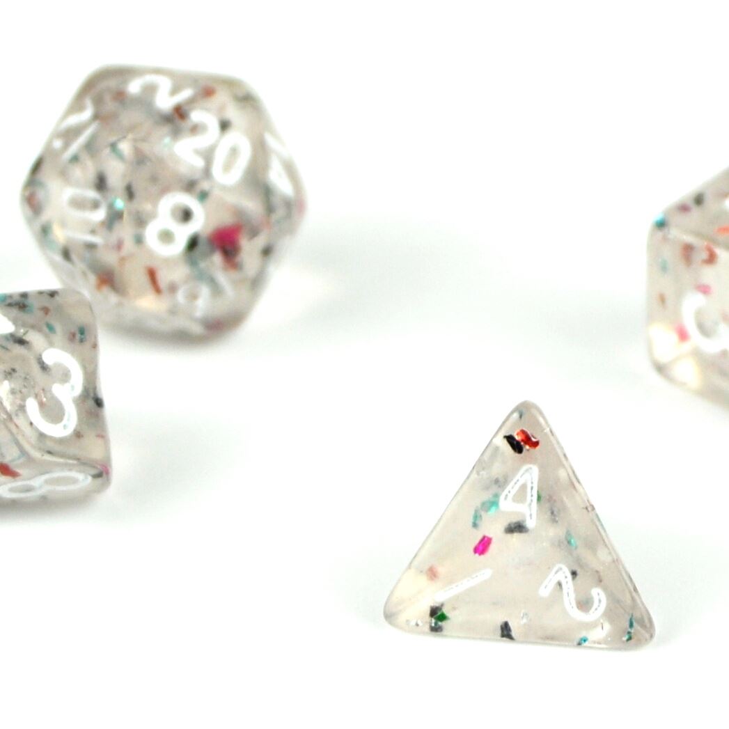 Glitter in Clear Acrylic - 7pcs RPG Mini Dice Set