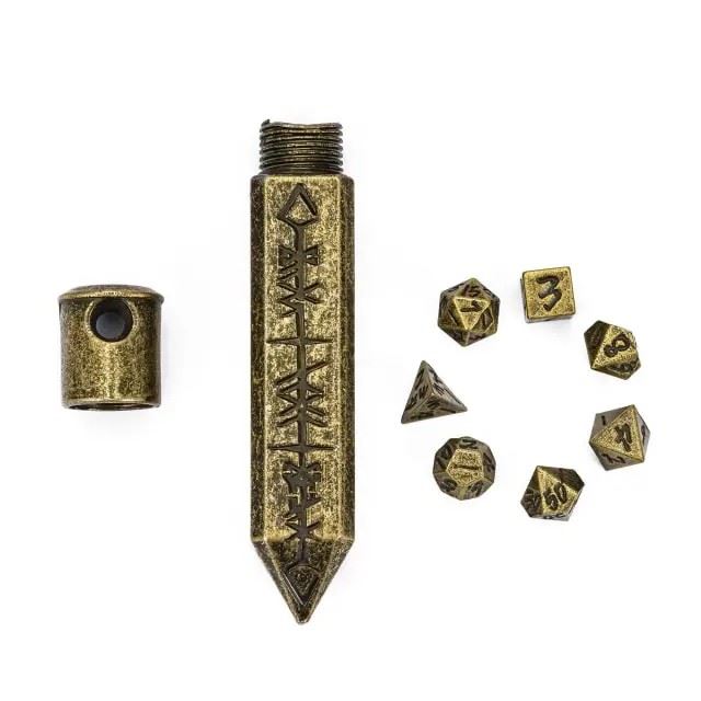 Worn Wash and Bronze Dwarven Totem with Mini Dice - Pendant