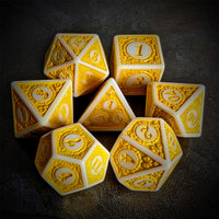 Thumbnail for Yellow Lattice on White Acrylic - 7pcs RPG Full Dice Set Top