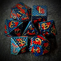 Thumbnail for Red & Blue Dragon Scale Metal - 7pcs RPG Dice Set