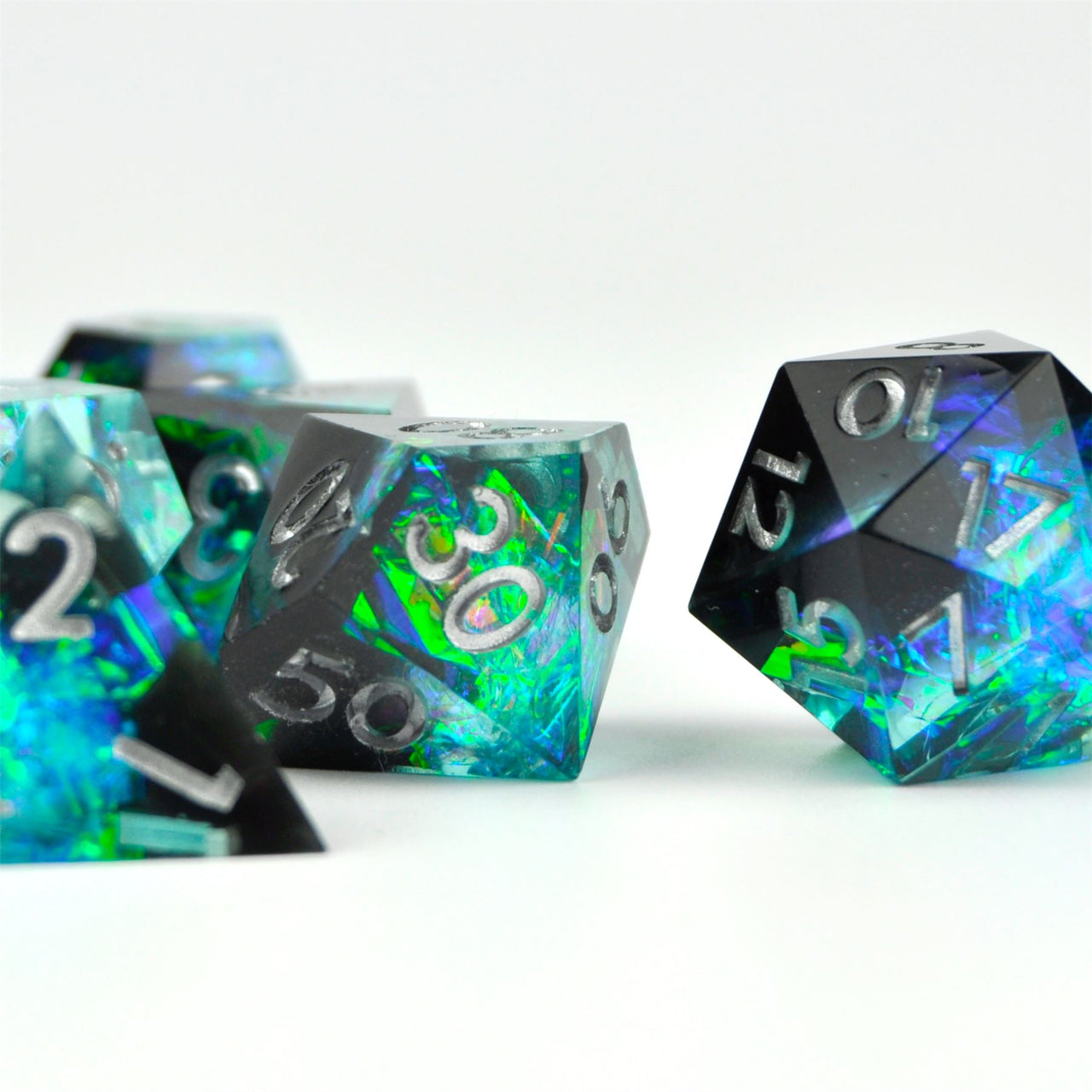 Candy in Cyan & Black Sharp Resin - 7pcs RPG Dice Set