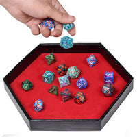 Thumbnail for Red Velvet & Black PU Leather - Hexagon Lid Dice Tray