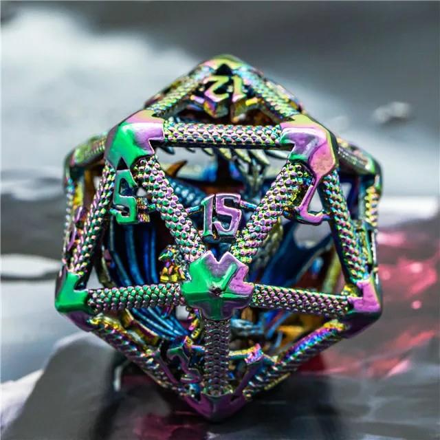 Dragon in Rainbow Metal - Hollow D20 RPG Dice