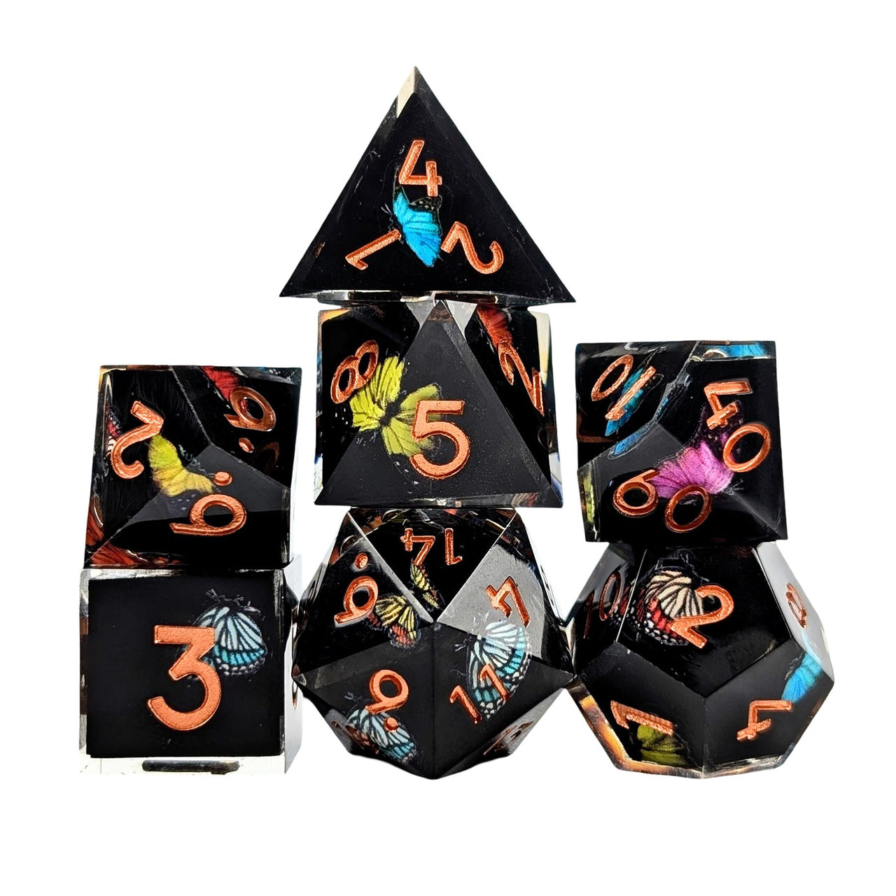 7pcs Dice Sharp Filled Butterfly Copper Font Black