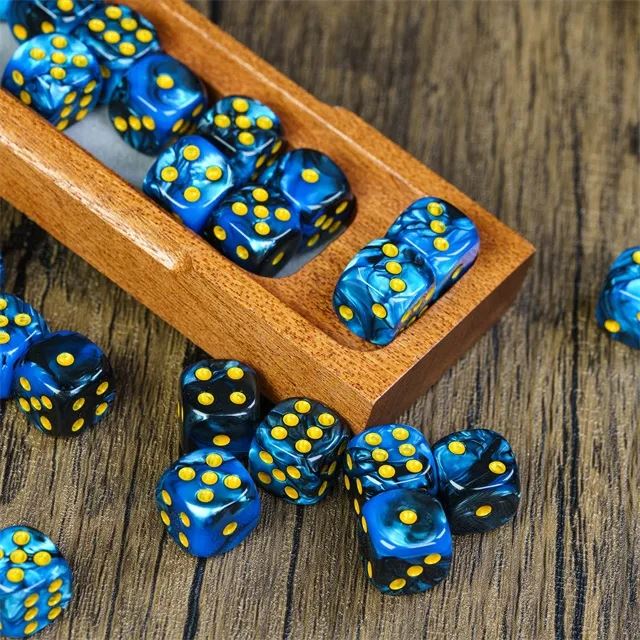 12mm Blue & Black Acrylic - 10pcs D6 RPG Dice Set