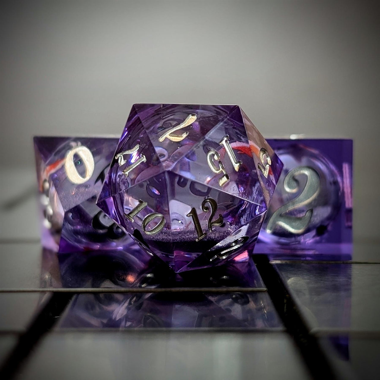 Fish Ball in Clear & Purple Filled Sharp Resin - 7pcs RPG Dice Set