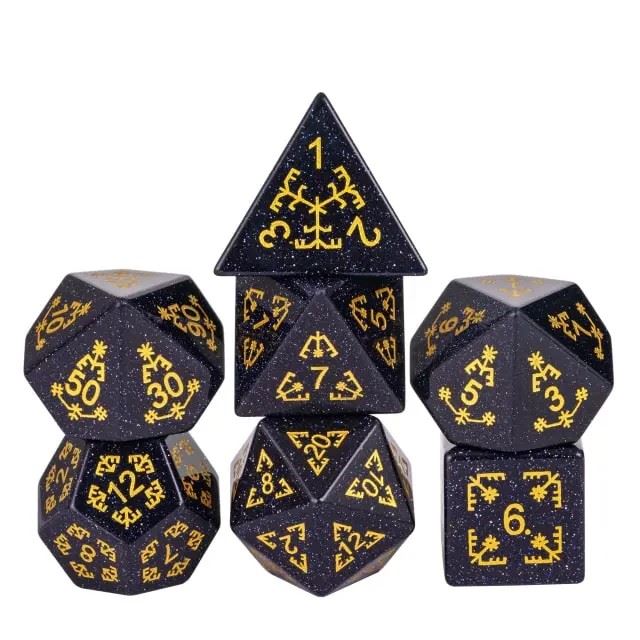 Stars on Black Goldstone Gemstone - 7pcs RPG Dice Set