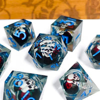 Thumbnail for Skull & Roses in Clear Filled Sharp Resin - 7pcs RPG Dice Set