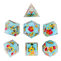 Thumbnail for Butterfly & Flower in Blue Filled Sharp Resin - 7pcs RPG Dice Set