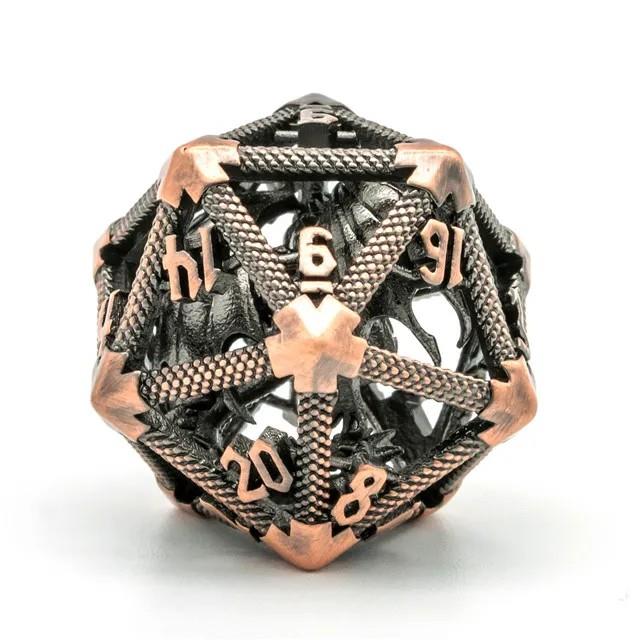 Dragon in Washed Copper Metal - Hollow D20 RPG Dice