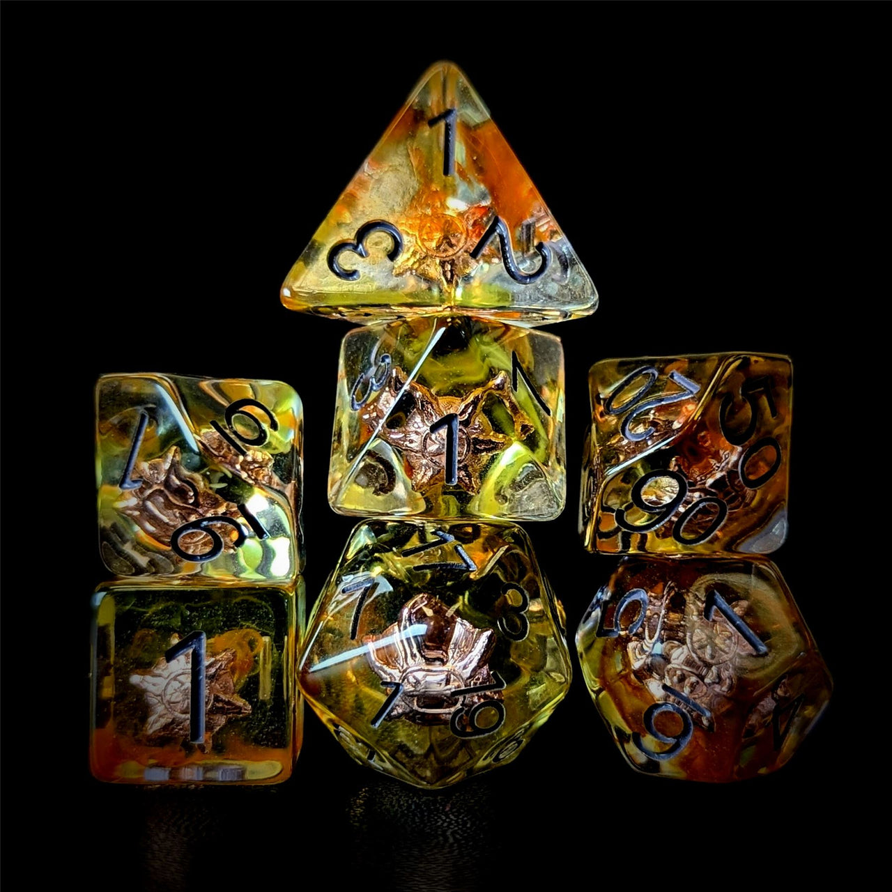 Sun Shield in Clear & Yellow Resin - 7pcs RPG Full Dice Set