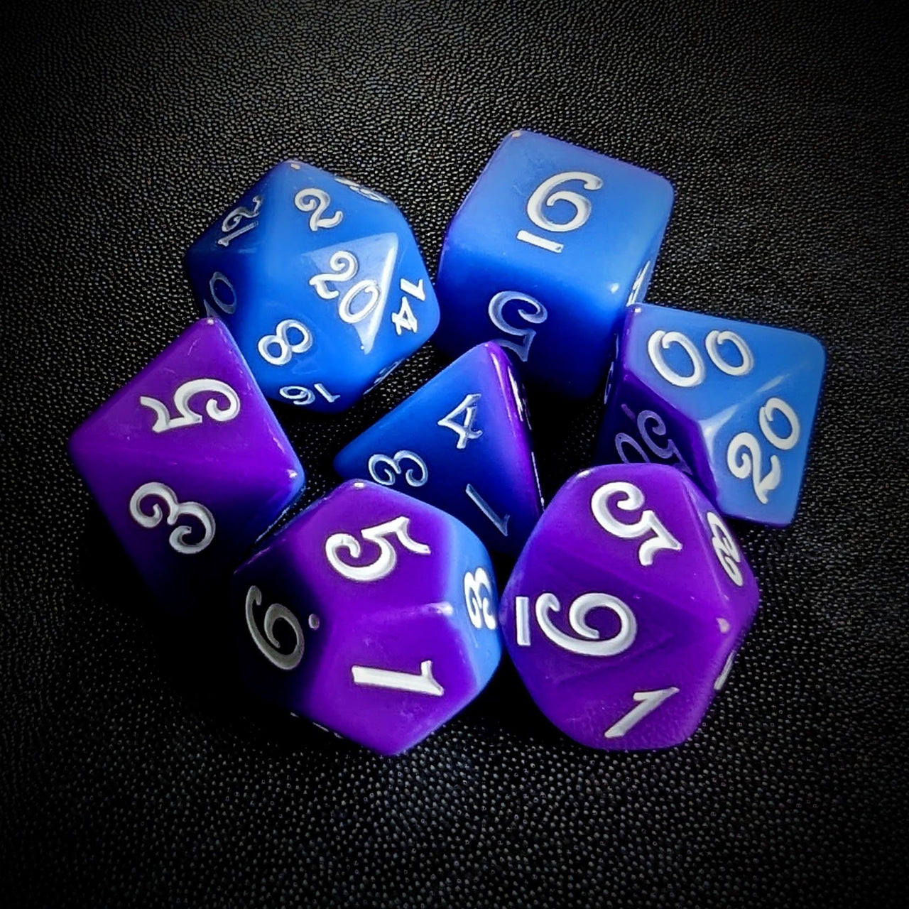 Blend of Blue & Purple Acrylic - 7pcs RPG Full Dice Set Top