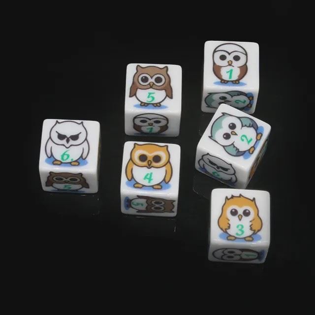 16mm White Owl Acrylic  - 6pcs D6 RPG Dice Set