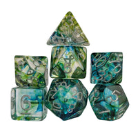 Thumbnail for Green & Black with Blue Swirl in Clear Resin - 7pcs RPG Full Dice Set