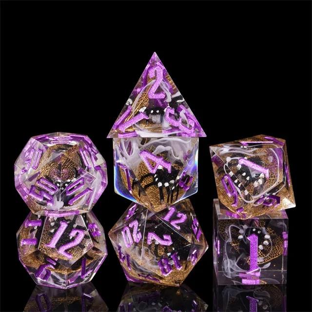 Spider in Clear Filled Sharp Resin - 7pcs RPG Dice Set