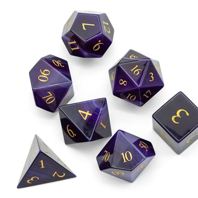 Purple Agate Gemstone - 7pcs RPG Dice Set