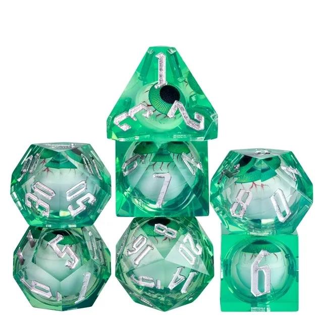 Eye Ball in Green Filled Sharp Resin - 7pcs RPG Dice Set