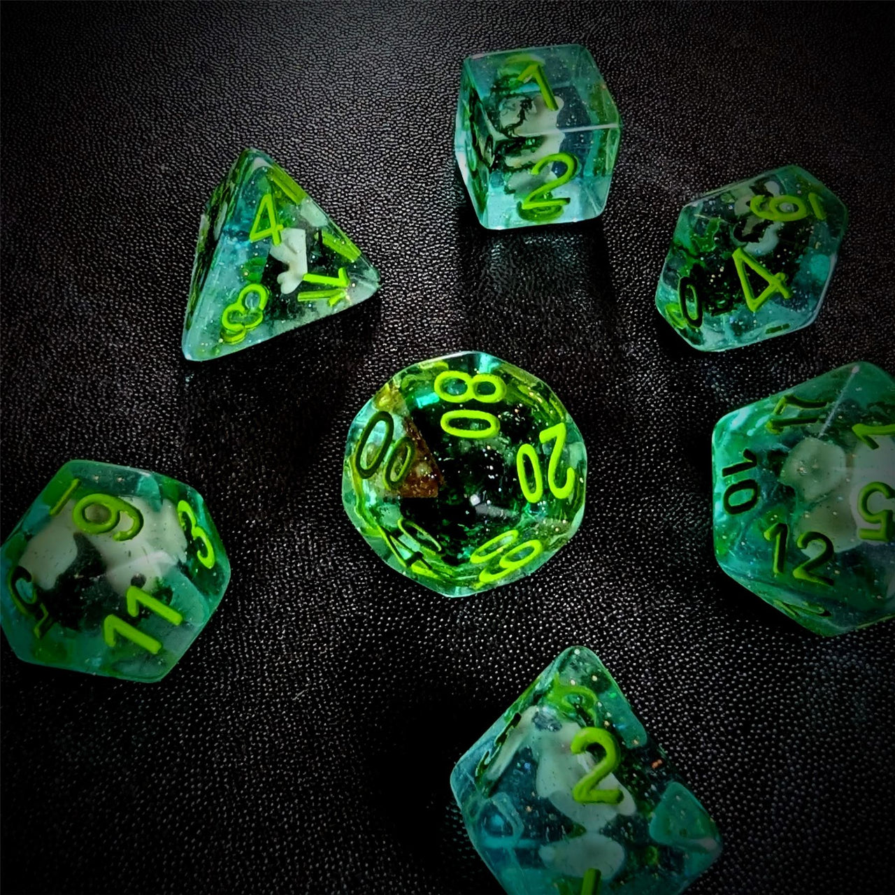 Fish in Clear & Teal Resin - 7pcs RPG Full Dice Set