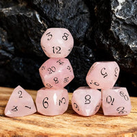Thumbnail for 7pcs Dice Gem Stone Quartz Facet Black Font Pink