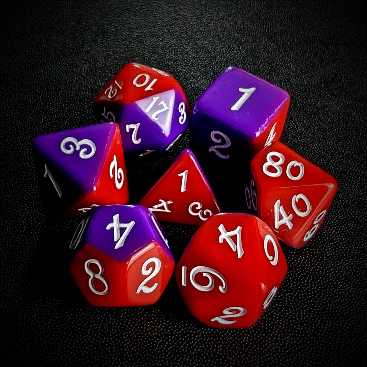 Blend of Red & Purple Acrylic - 7pcs RPG Full Dice Set Top