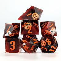 Thumbnail for Halloween Pumpkin in Red Filled Sharp Resin - 7pcs RPG Dice Set