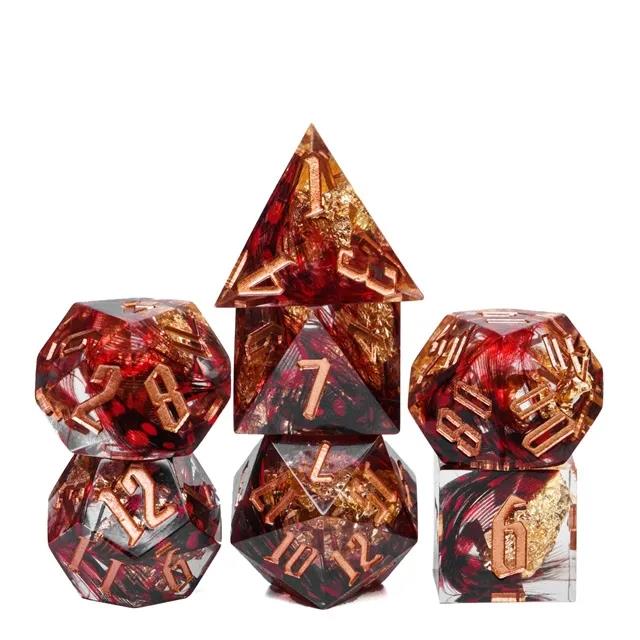 Foil Feather Black, Red & Clear Filled Sharp Resin - 7pcs RPG Dice Set