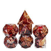 Thumbnail for Foil Feather Black, Red & Clear Filled Sharp Resin - 7pcs RPG Dice Set