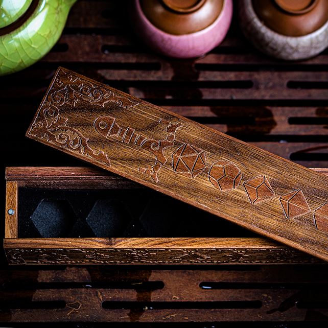 Brown Sword on Walnut Wood -  Sliding Lid Dice Storage