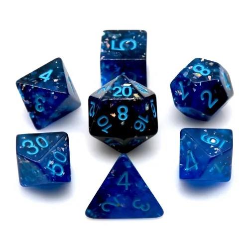 7pcs Dice Resin Glitter Blue Font Blue