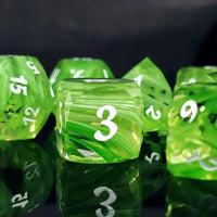 Thumbnail for 7pcs Dice Gem Glass Facet Ribbon Gold Font Clear Green
