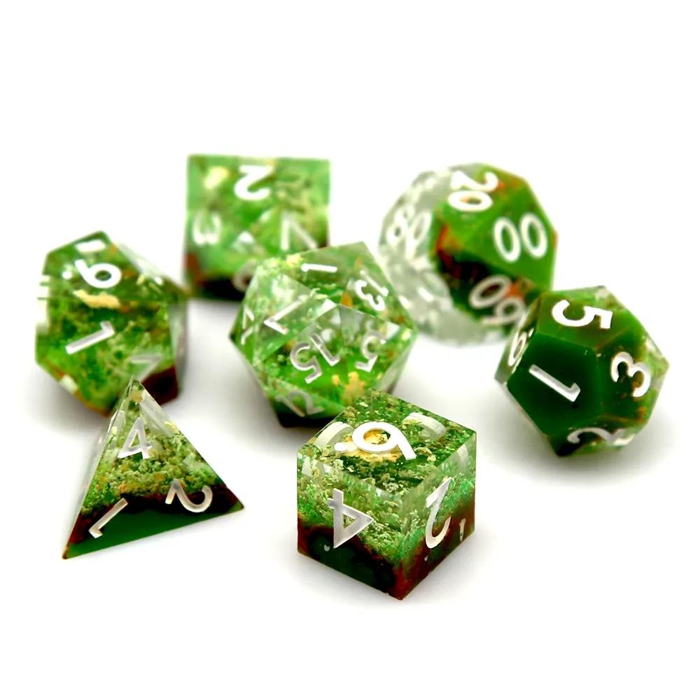 Tropical Rainforest in Green Filled Sharp Resin - 7pcs RPG Dice Set